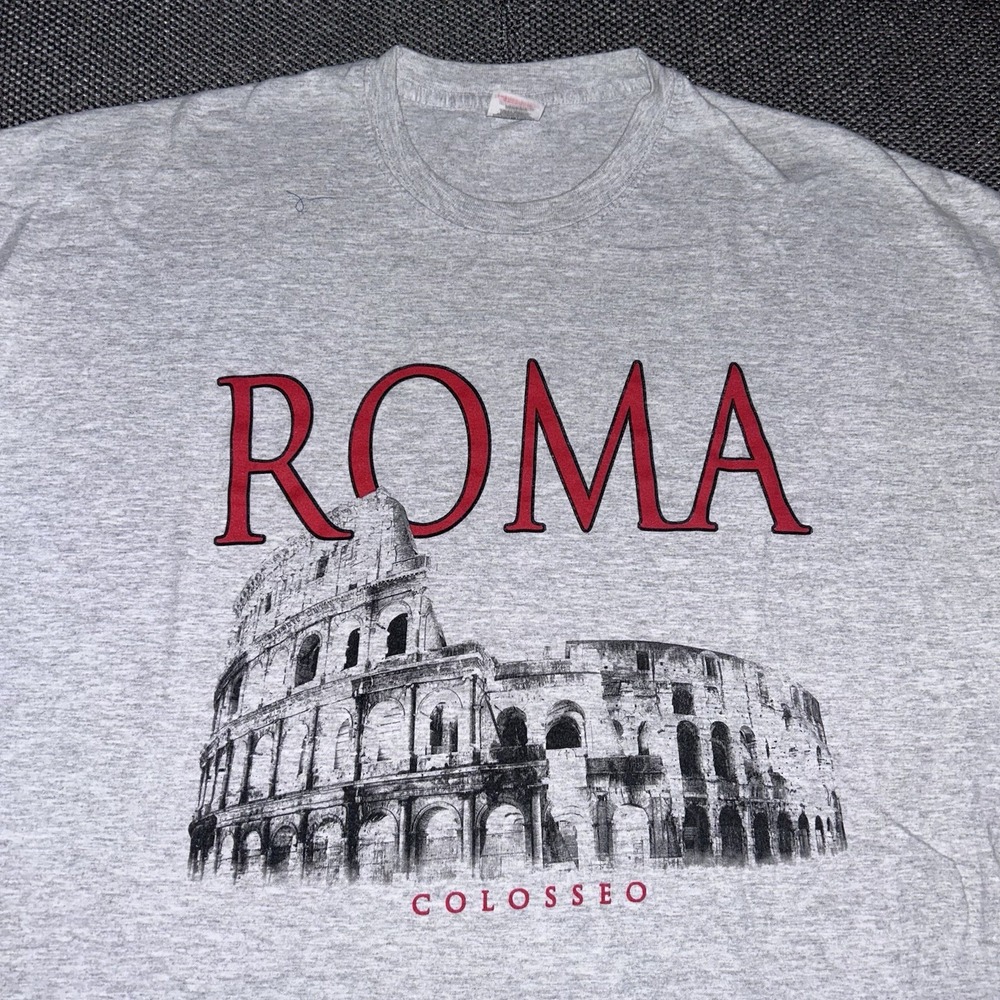 Vintage 90s Roma Colosseum Italy Travel Gray T-Shirt Men's Size 2XL DESTINATION